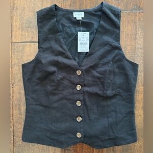 J. Crew Factory Button Front Linen Blend Vest Size 00 Black